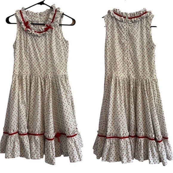 Vintage Coquette Prairie Doll Dress // Red Rosebud Ruffle Sun Dress - Size Small - Picture 7 of 12